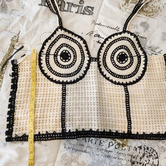 Zara Black and Cream Crochet Crop Top - Picture 6 of 7